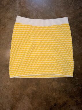 NWOT - Future Collective Yellow White Knit Mini Skirt Size S Summer